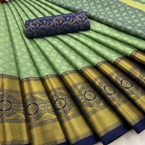 KanjiQueen Woven Kanjivaram Silk Blend, Cotton Silk Saree