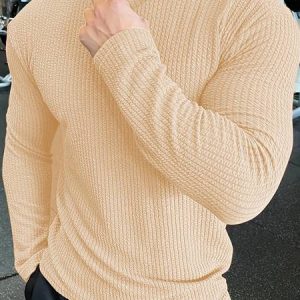 KAJARU Men Self Design Round Neck Polyester Beige T-Shirt