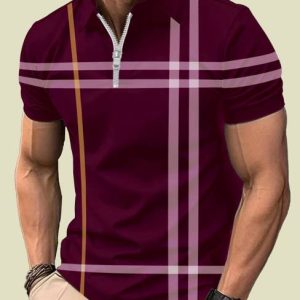 AUSK Men Striped Polo Neck Cotton Blend Maroon T-Shirt