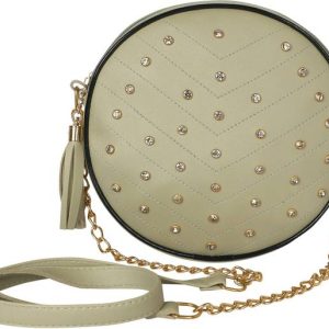 Pramadda Pure Luxury Green Women Sling Bag - Medium Stylish Studded Round Ve...
