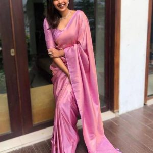 ESOMIC Solid/Plain Kanjivaram Pure Silk Saree