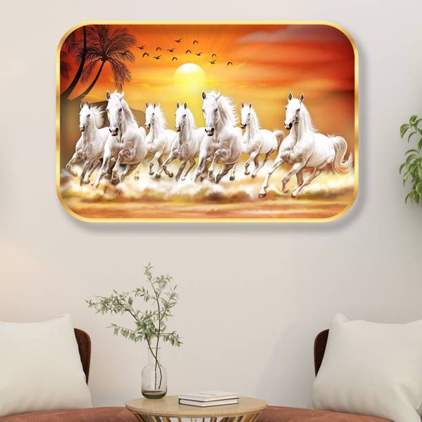saf 7 Running Horses Sparkle Glossy Round Golden Framed...