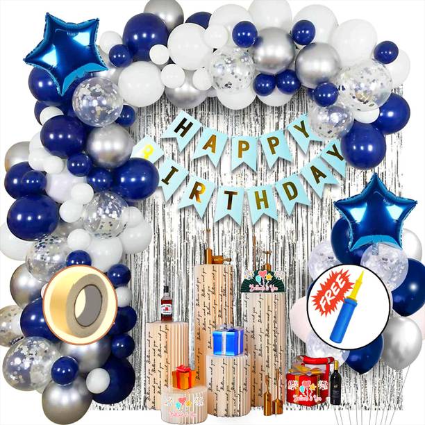 Balloon and you Solid Blue happy birthday decorations i...