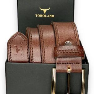 TOROLAND Men Casual Brown Genuine Leather Belt