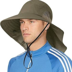 HASTHIP UPF50+ Wide Brim Sun Hat with Neck Flap Summer ...