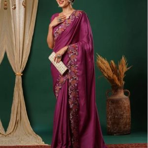 Satrani Embroidered, Dyed Bollywood Satin Saree