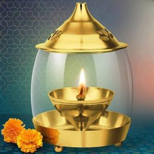 Infinity Art Collection Akhand Diya with Glass Cover Di...