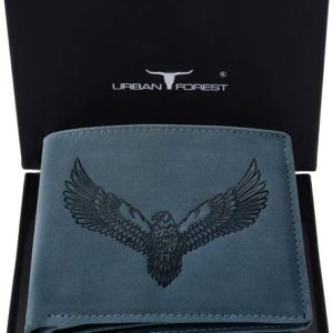 URBAN FOREST Men Blue Genuine Leather RFID Wallet - Regular Size