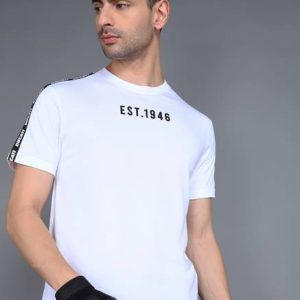 DUCATI Men Printed Round Neck Pure Cotton White T-Shirt