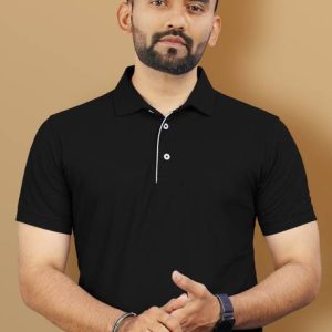 VeBNoR Men Solid Polo Neck Polyester Black T-Shirt