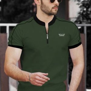 TRIPR Men Solid Mandarin Collar Cotton Blend Dark Green, Blac...