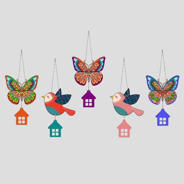 Fabaura Multicolor Butterfly & Birds Wooden Wall Hangin...