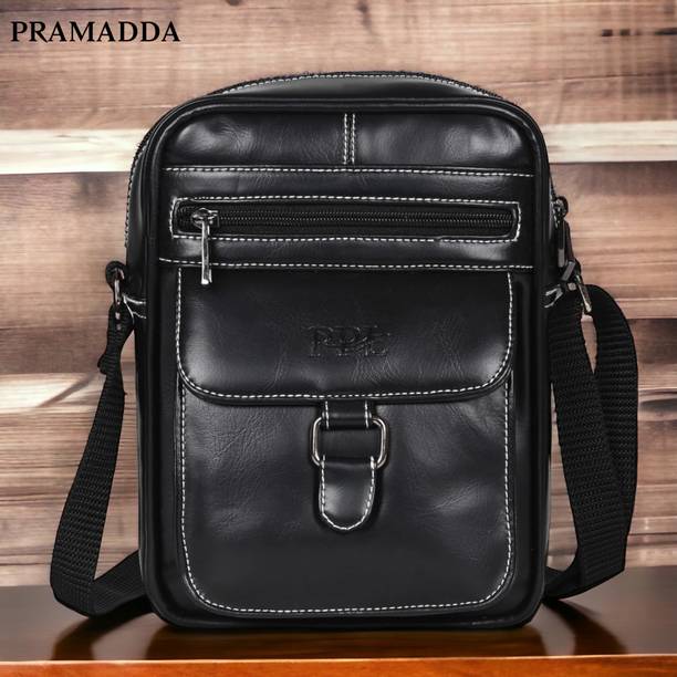 Pramadda Pure Luxury Black Men Sling Bag Stylish Leather Mobile Sling For Me...