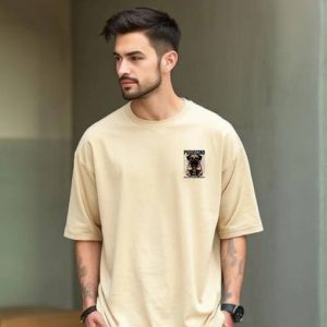 UrGear Men Printed Round Neck Organic Cotton Beige T-Shirt