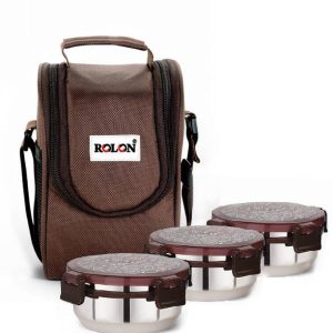 ROLON Lunch Lock 3 | Brown | 3 Airtight Containers | In...
