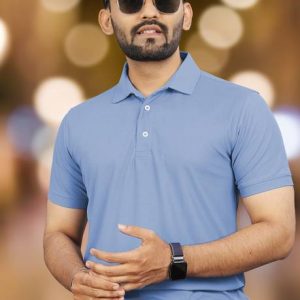 VeBNoR Men Solid Polo Neck Polyester Light Blue T-Shirt