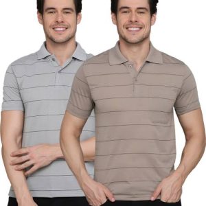 INKKR Pack of 2 Men Striped Polo Neck Cotton Blend Multicolor...