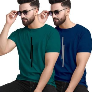 KAJARU Pack of 2 Men Striped Round Neck Polyester Dark Green, ...
