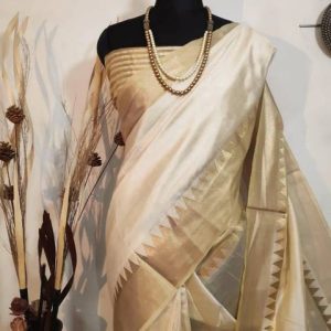 PRIYESHA TEXTILES Temple Border Assam Silk Pure Cotton, Cotton Silk Saree