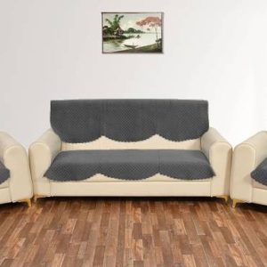 HOME BEAUTIFIER Polyester Checkered 3+1+1 Seater Sofa C...