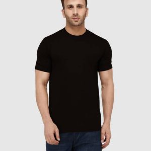 London Hills Men Solid Round Neck Cotton Blend Black T-Shirt