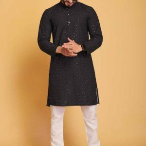 VISHESTA Men Self Design Cotton Rayon Straight Kurta
