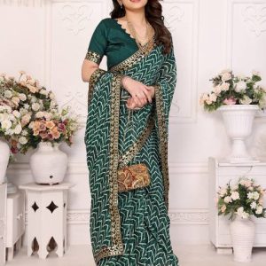 YASHIKA Printed Bollywood Georgette, Lace Saree