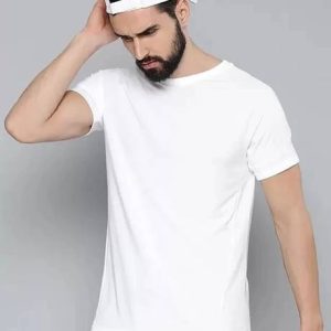 salu Men Solid Round Neck Polyester White T-Shirt