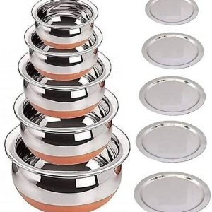 LIMETRO STEEL Copper Base Handi with Lid / Urli Set Coo...