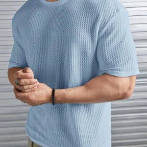 KAJARU Men Self Design Round Neck Polyester Blue T-Shirt