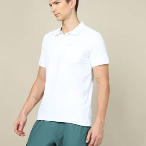 TECHNOSPORT Men Solid Polo Neck Polyester White T-Shirt
