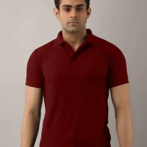 INKKR Men Solid Polo Neck Polycotton Maroon T-Shirt