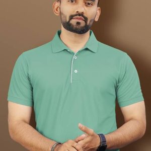 VeBNoR Men Solid Polo Neck Polyester Light Green T-Shirt