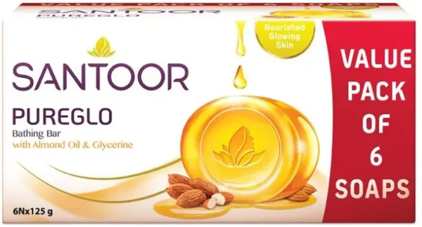 Santoor PureGlo Glycerine Bathing Bar Soap with Almond