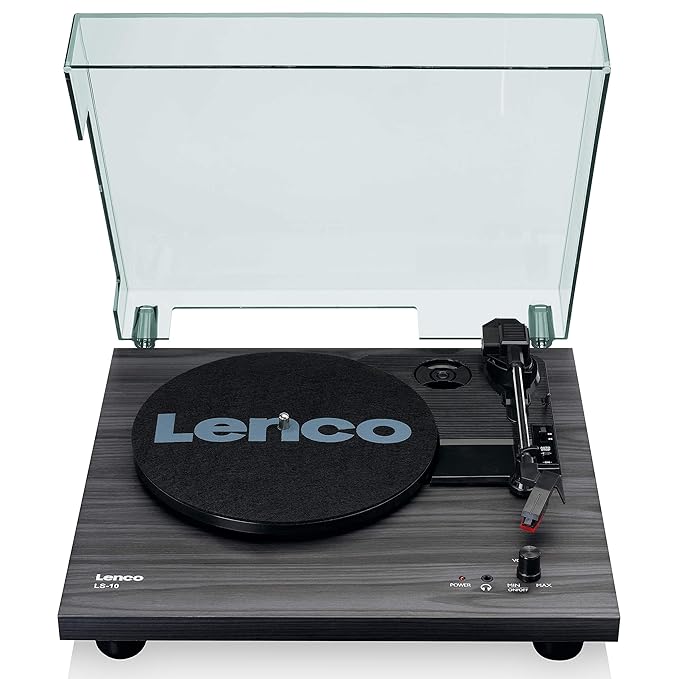Lenco LS-10 Turntable (Band-Drive Turntable, Semi-Automatic, Black, MDF, 33.45 RPM, CD Motor)