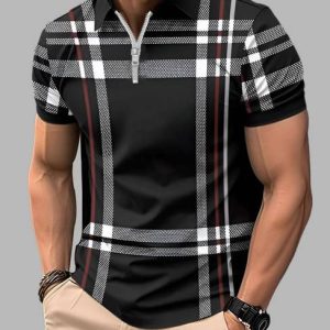 AUSK Men Checkered Polo Neck Cotton Blend Black T-Shirt