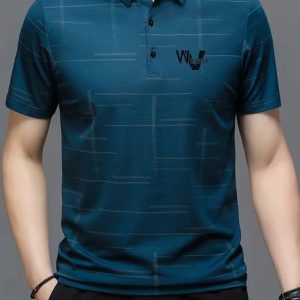 Aksaclothing Men Printed Polo Neck Pure Cotton Blue T-Shirt