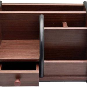 Rexmon 5 Compartments Wooden Pen/Pencil Stand with Draw...