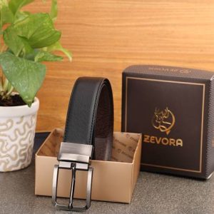 ZEVORA Men Casual, Formal, Party Black Genuine Leather Reversi...