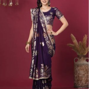 Satrani Woven, Embellished Banarasi Silk Blend, Cotton Blend Sa...