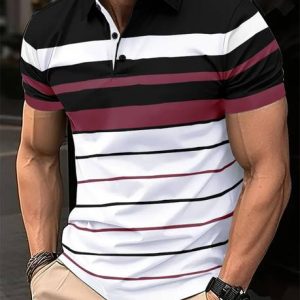 EyeBogler Men Striped Polo Neck Cotton Blend White, Black, Pink T...