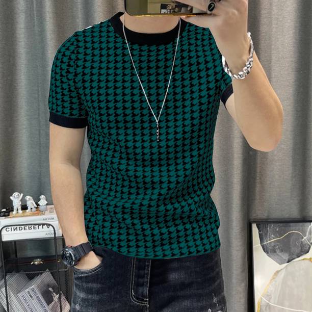 KAJARU Men Printed Round Neck Polyester Green T-Shirt