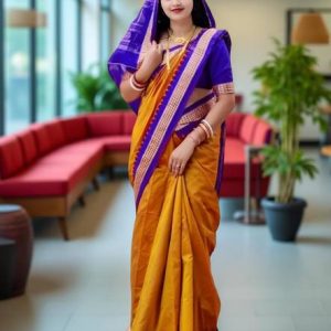 Afronza Solid/Plain, Temple Border Sambalpuri Cotton Linen, Pur...