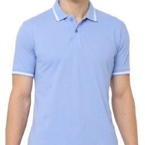 Bleualps Men Solid Polo Neck Pure Cotton Light Blue T-Shirt