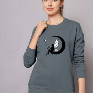 ZentWorld Women Printed Round Neck Cotton Blend Grey T-Shirt