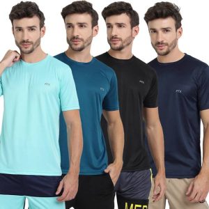 FTX Pack of 4 Men Solid Round Neck Polyester Dark Blue, Lig...