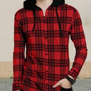 EyeBogler Men Colorblock Hooded Neck Cotton Blend Red T-Shirt