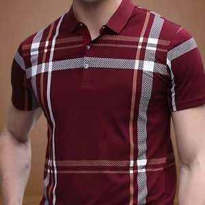 AUSK Men Checkered Polo Neck Cotton Blend Maroon, White T-Sh...