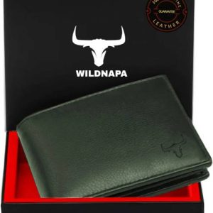 WILD NAPA Men Green Genuine Leather RFID Wallet