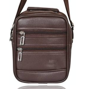 Pramadda Pure Luxury Brown Men Messenger Bag - Medium TopGrain Leather Sling...